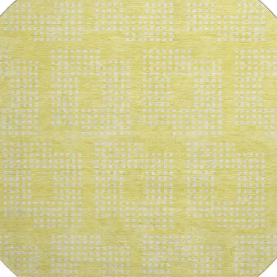 8' Yellow And Ivory Geometric Washable Round Rug With UV Protection Photo 3