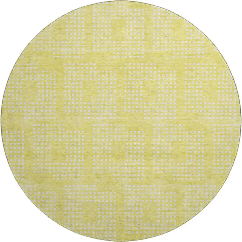 8' Yellow And Ivory Geometric Washable Round Rug With UV Protection Photo 1