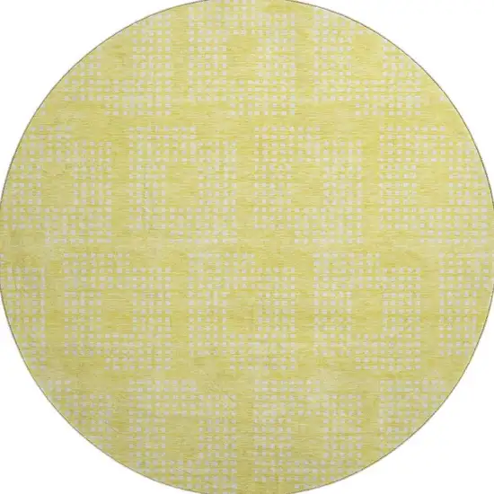 8' Yellow And Ivory Geometric Washable Round Rug With UV Protection Photo 4