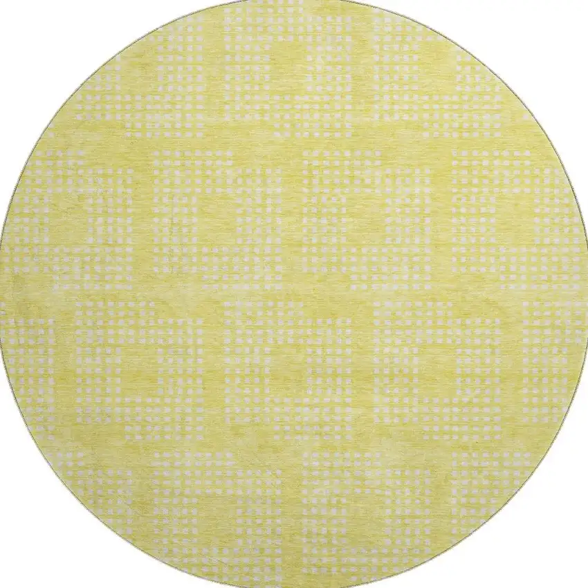 8' Yellow And Ivory Geometric Washable Round Rug With UV Protection Photo 4