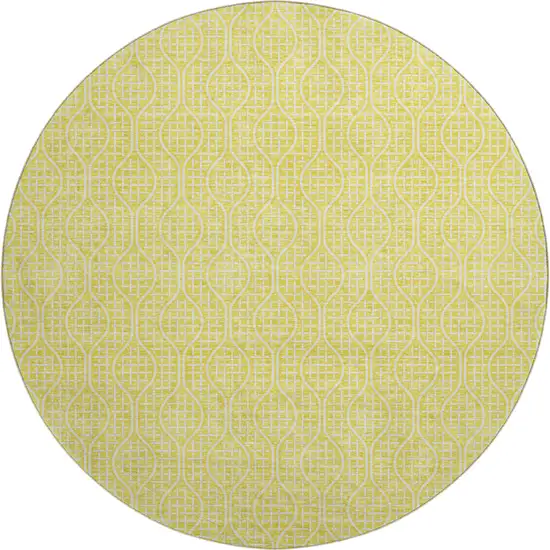 8' Yellow And Ivory Geometric Washable Round Rug With UV Protection Photo 1