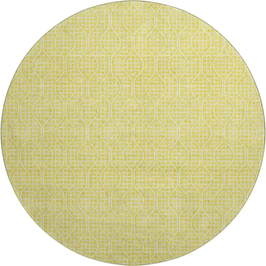 8' Yellow And Ivory Geometric Washable Round Rug With UV Protection Photo 1