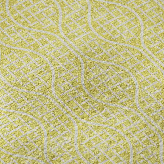8' Yellow And Ivory Geometric Washable Round Rug With UV Protection Photo 8