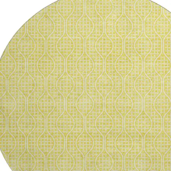 8' Yellow And Ivory Geometric Washable Round Rug With UV Protection Photo 2