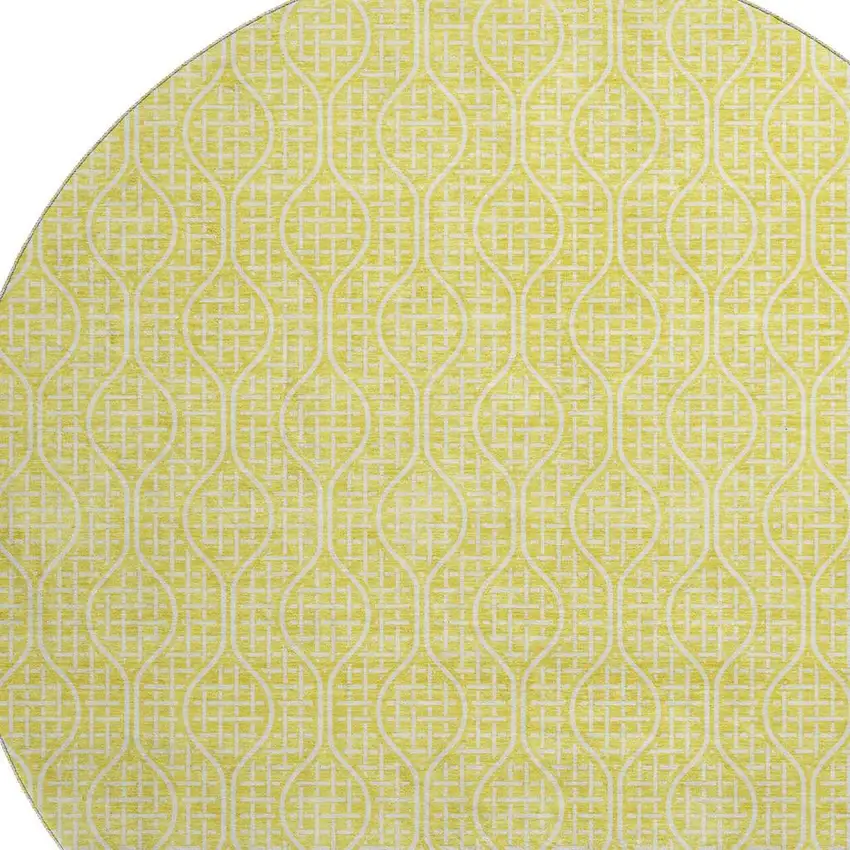 8' Yellow And Ivory Geometric Washable Round Rug With UV Protection Photo 2