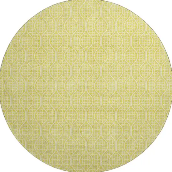 8' Yellow And Ivory Geometric Washable Round Rug With UV Protection Photo 3