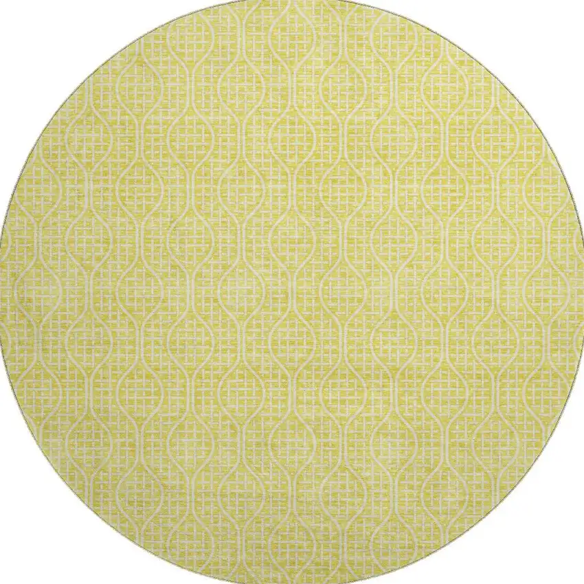 8' Yellow And Ivory Geometric Washable Round Rug With UV Protection Photo 3
