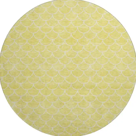 8' Yellow And Ivory Geometric Washable Round Rug With UV Protection Photo 3