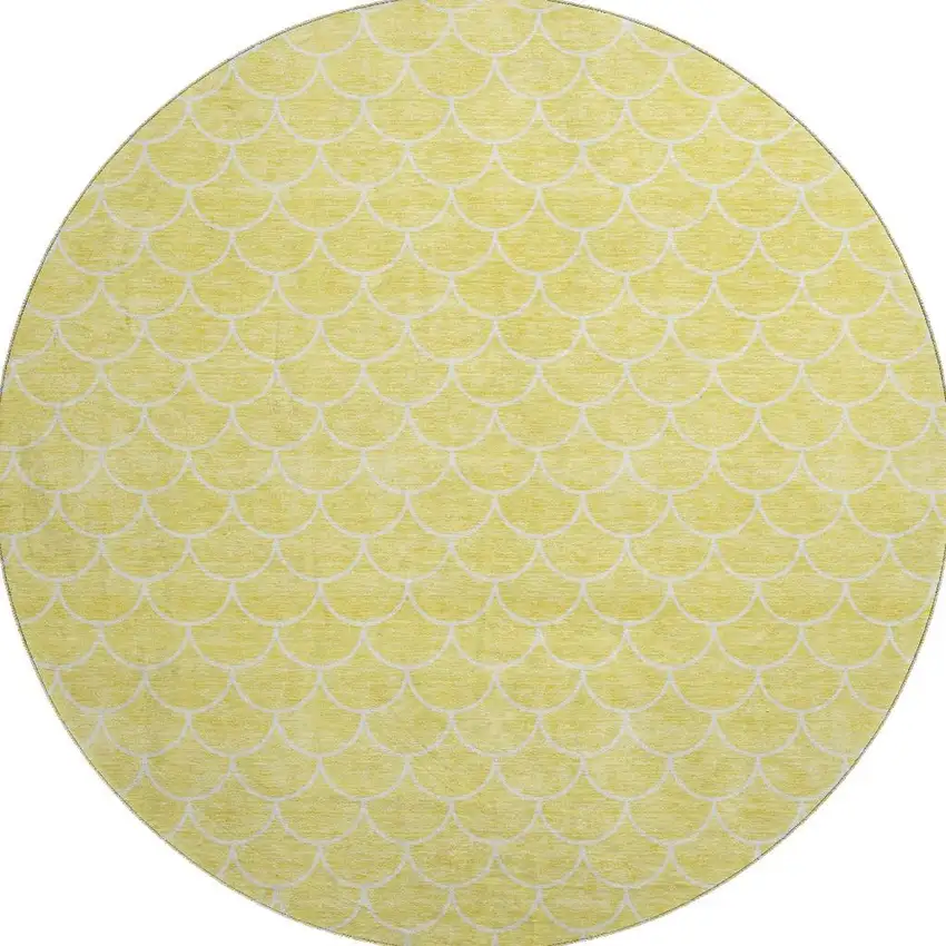 8' Yellow And Ivory Geometric Washable Round Rug With UV Protection Photo 3