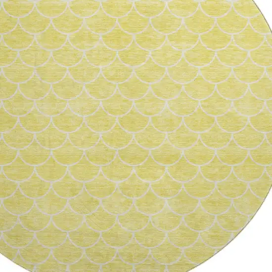 8' Yellow And Ivory Geometric Washable Round Rug With UV Protection Photo 2