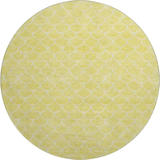 8' Yellow And Ivory Geometric Washable Round Rug With UV Protection Photo 1