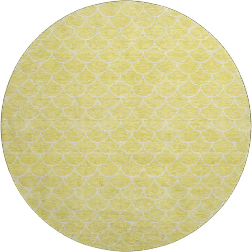 8' Yellow And Ivory Geometric Washable Round Rug With UV Protection Photo 1