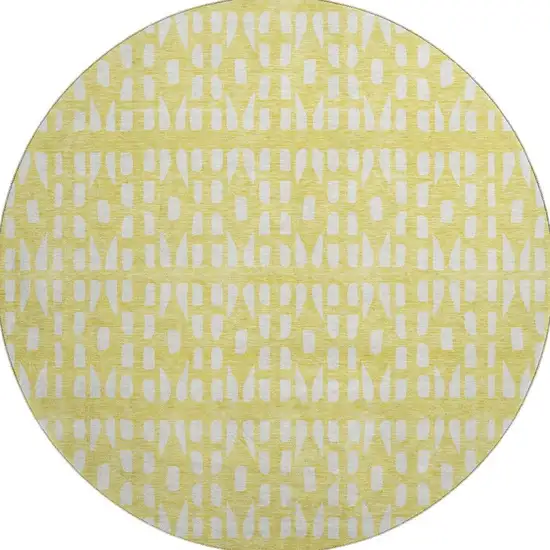 8' Yellow And Ivory Geometric Washable Round Rug With UV Protection Photo 3