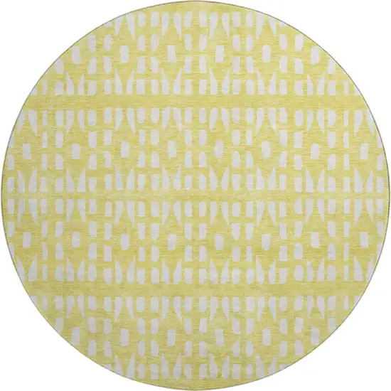 8' Yellow And Ivory Geometric Washable Round Rug With UV Protection Photo 1