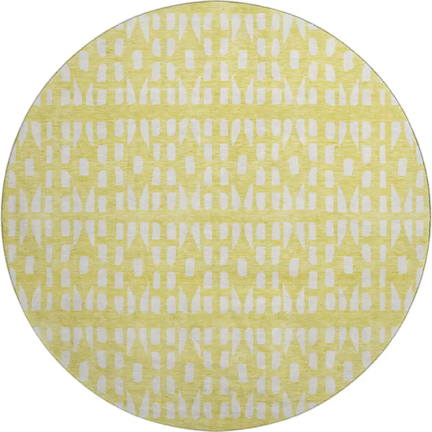 8' Yellow And Ivory Geometric Washable Round Rug With UV Protection Photo 1