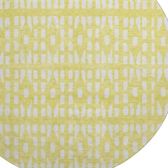 8' Yellow And Ivory Geometric Washable Round Rug With UV Protection Photo 2