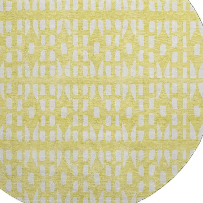 8' Yellow And Ivory Geometric Washable Round Rug With UV Protection Photo 2