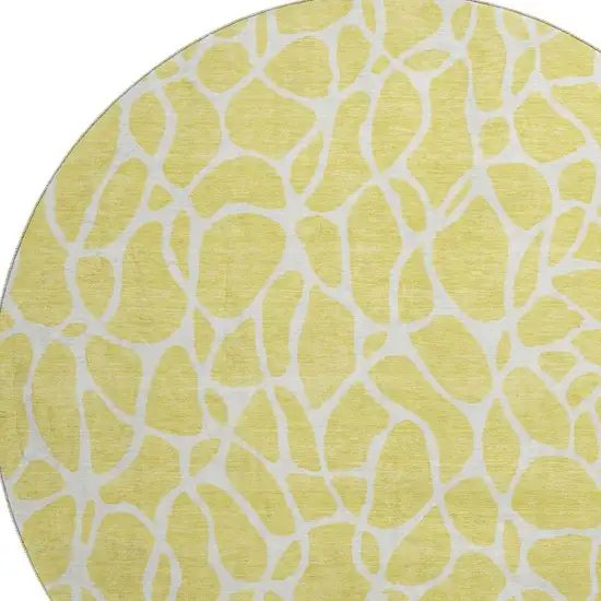 8' Yellow And Ivory Geometric Washable Round Rug With UV Protection Photo 2
