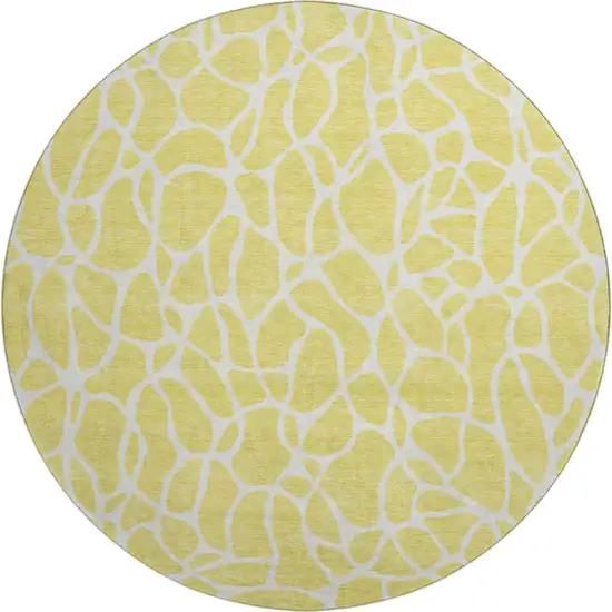 8' Yellow And Ivory Geometric Washable Round Rug With UV Protection Photo 1