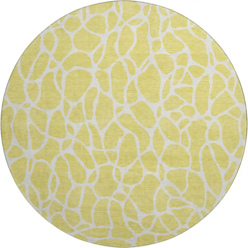 8' Yellow And Ivory Geometric Washable Round Rug With UV Protection Photo 1