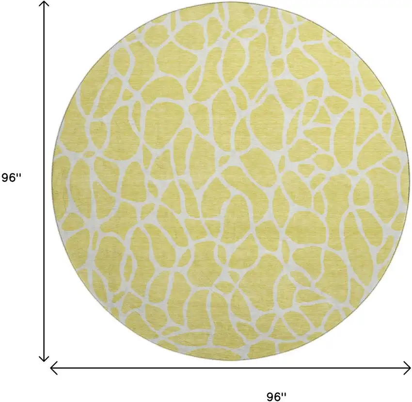 8' Yellow And Ivory Geometric Washable Round Rug With UV Protection Photo 9