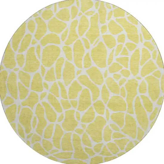 8' Yellow And Ivory Geometric Washable Round Rug With UV Protection Photo 3
