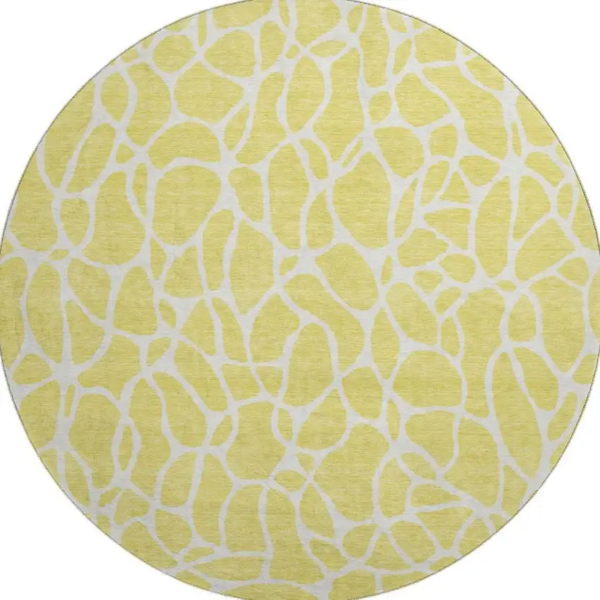 8' Yellow And Ivory Geometric Washable Round Rug With UV Protection Photo 3