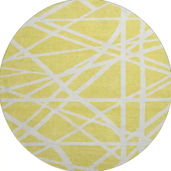 8' Yellow And Ivory Geometric Washable Round Rug With UV Protection Photo 2