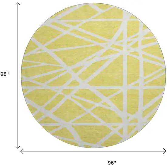 8' Yellow And Ivory Geometric Washable Round Rug With UV Protection Photo 9