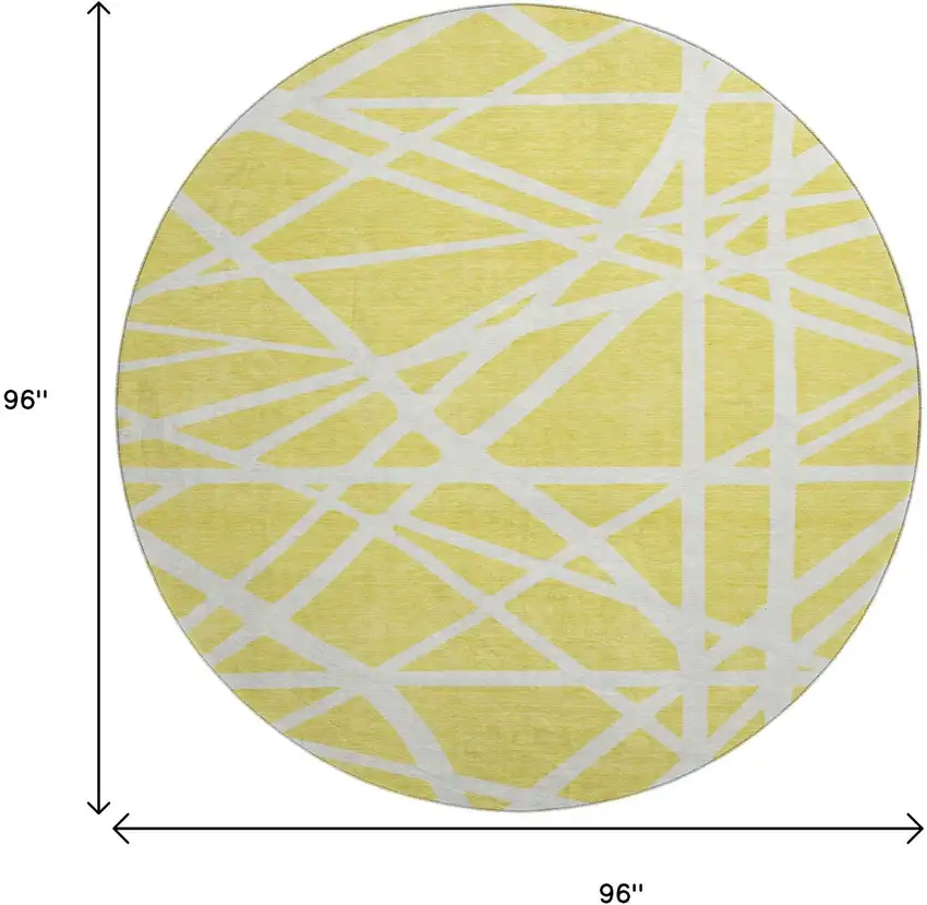 8' Yellow And Ivory Geometric Washable Round Rug With UV Protection Photo 9