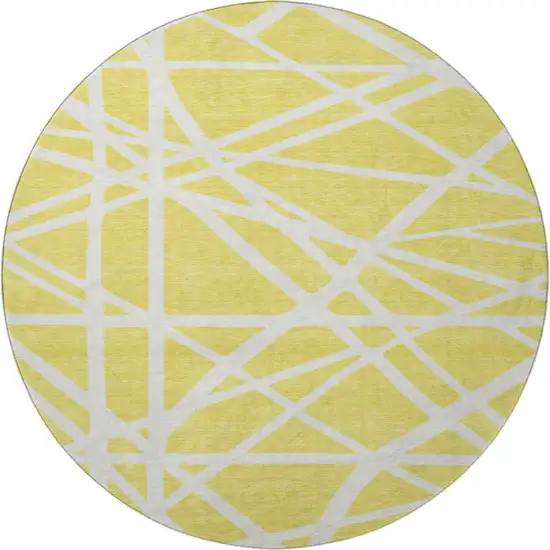 8' Yellow And Ivory Geometric Washable Round Rug With UV Protection Photo 3