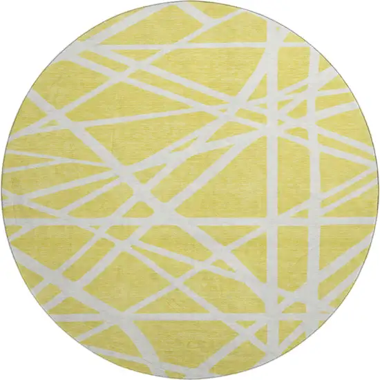8' Yellow And Ivory Geometric Washable Round Rug With UV Protection Photo 1