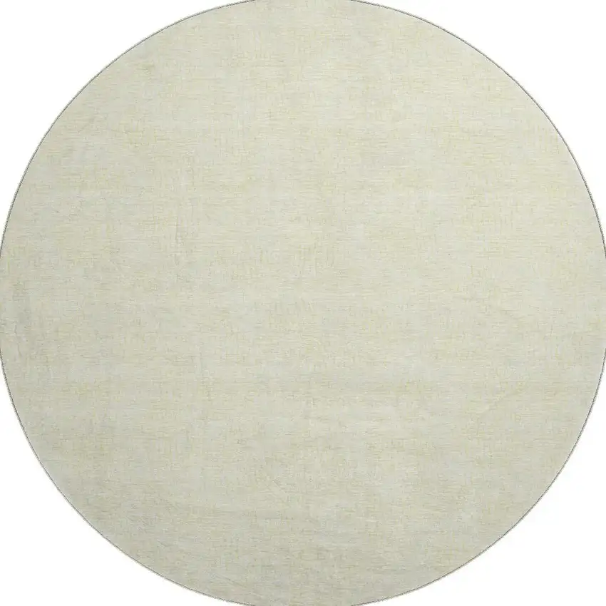 8' Yellow And Ivory Geometric Washable Round Rug With UV Protection Photo 3