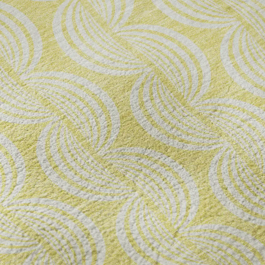 8' Yellow And Ivory Ogee Washable Round Rug With UV Protection Photo 8