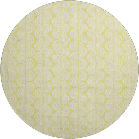 8' Yellow And Ivory Ogee Washable Round Rug With UV Protection Photo 1