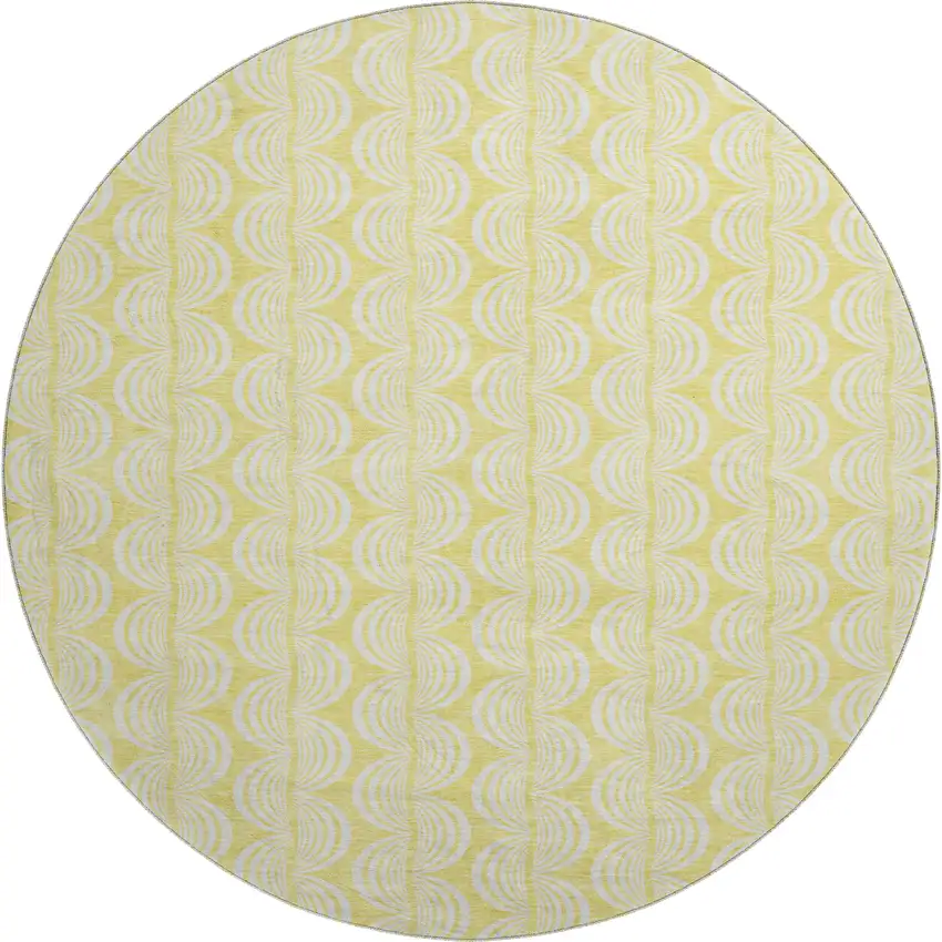 8' Yellow And Ivory Ogee Washable Round Rug With UV Protection Photo 1