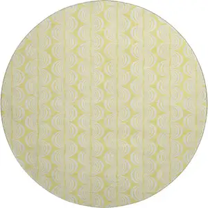 Photo of 8' Yellow And Ivory Ogee Washable Round Rug With UV Protection