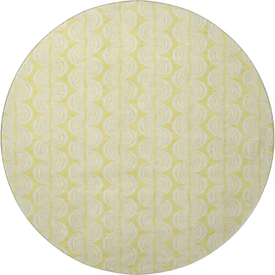 8' Yellow And Ivory Ogee Washable Round Rug With UV Protection Photo 4