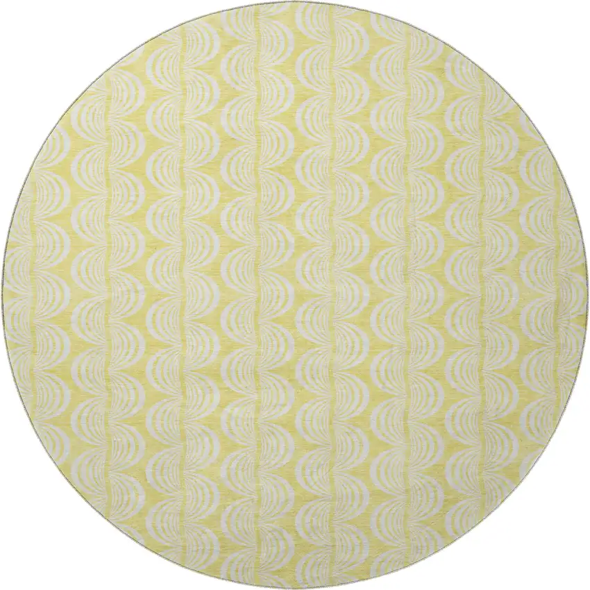 8' Yellow And Ivory Ogee Washable Round Rug With UV Protection Photo 4