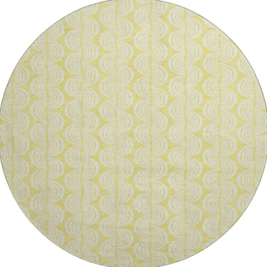 8' Yellow And Ivory Ogee Washable Round Rug With UV Protection Photo 2