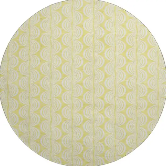 8' Yellow And Ivory Ogee Washable Round Rug With UV Protection Photo 2