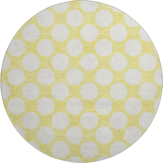 8' Yellow And Ivory Polka Dot Washable Round Rug With UV Protection Photo 1