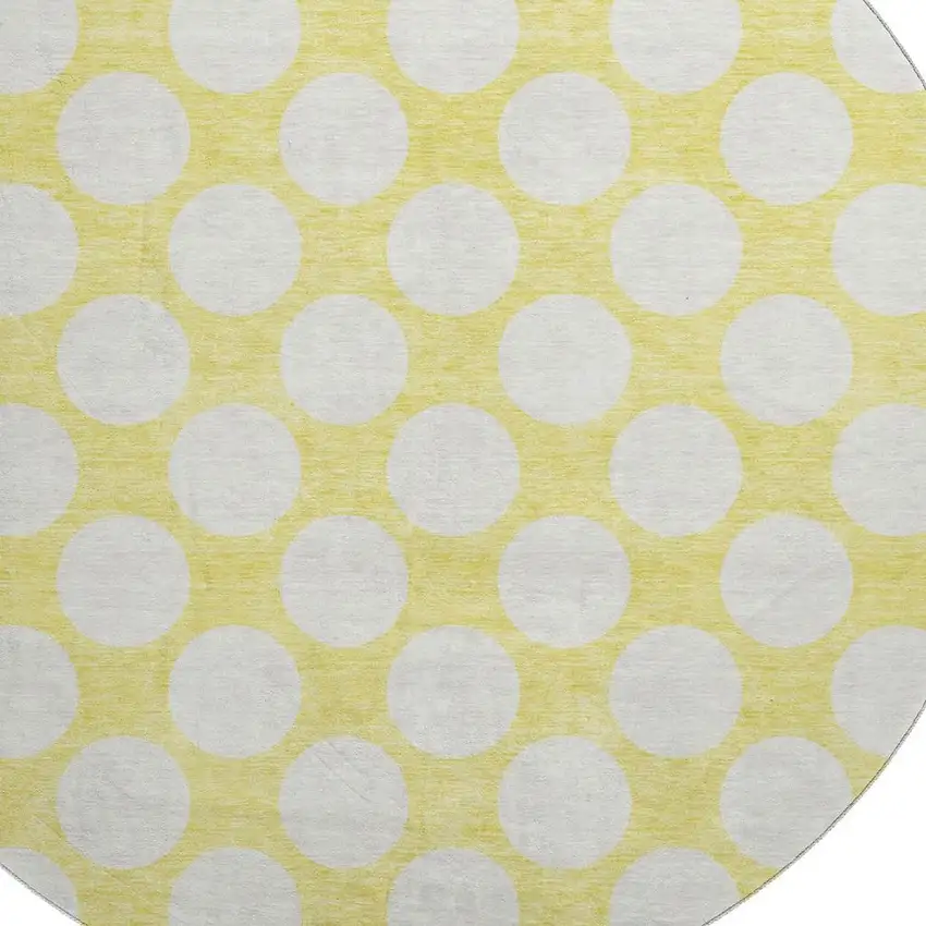 8' Yellow And Ivory Polka Dot Washable Round Rug With UV Protection Photo 3