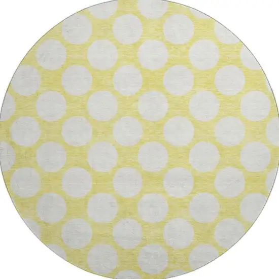 8' Yellow And Ivory Polka Dot Washable Round Rug With UV Protection Photo 4