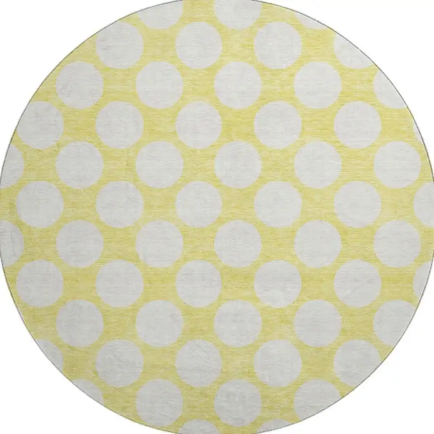 8' Yellow And Ivory Polka Dot Washable Round Rug With UV Protection Photo 4