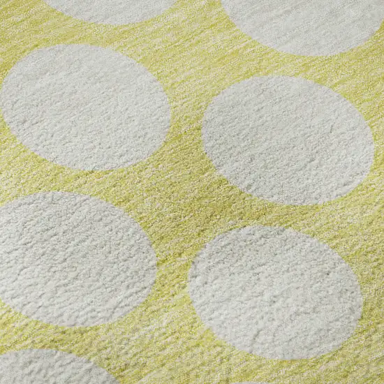 8' Yellow And Ivory Polka Dot Washable Round Rug With UV Protection Photo 9