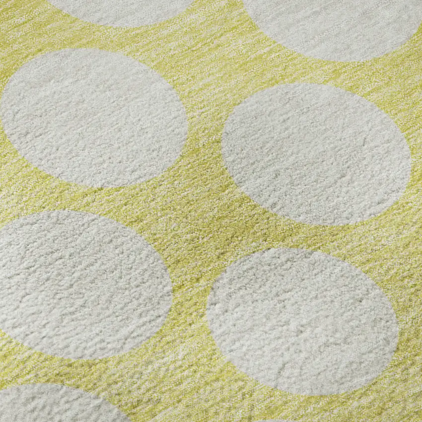 8' Yellow And Ivory Polka Dot Washable Round Rug With UV Protection Photo 9