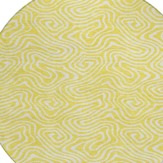 8' Yellow And Ivory Round Abstract Washable Indoor Outdoor Area Rug Photo 5