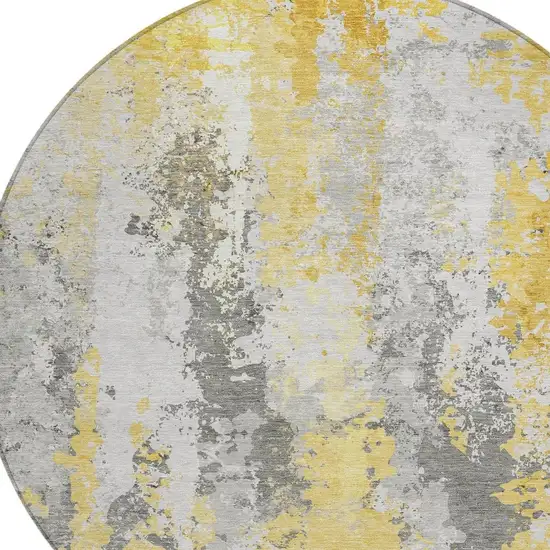 8' Yellow And Ivory Round Abstract Washable Indoor Outdoor Area Rug Photo 4