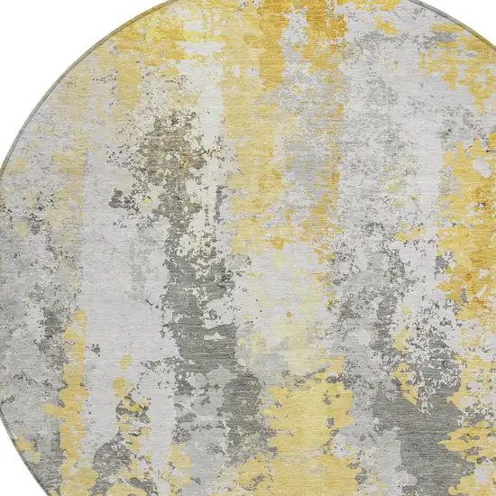 8' Yellow And Ivory Round Abstract Washable Indoor Outdoor Area Rug Photo 9